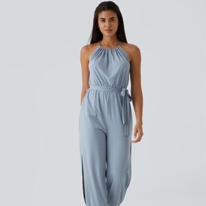 Sleeveless Tie Back Belted Pocket Cut Out Cool Touch Jumpsuit-UPF50